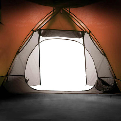 Detail van de ingang van de vidaXL koepeltent in oranje, met gaas voor ventilatie.