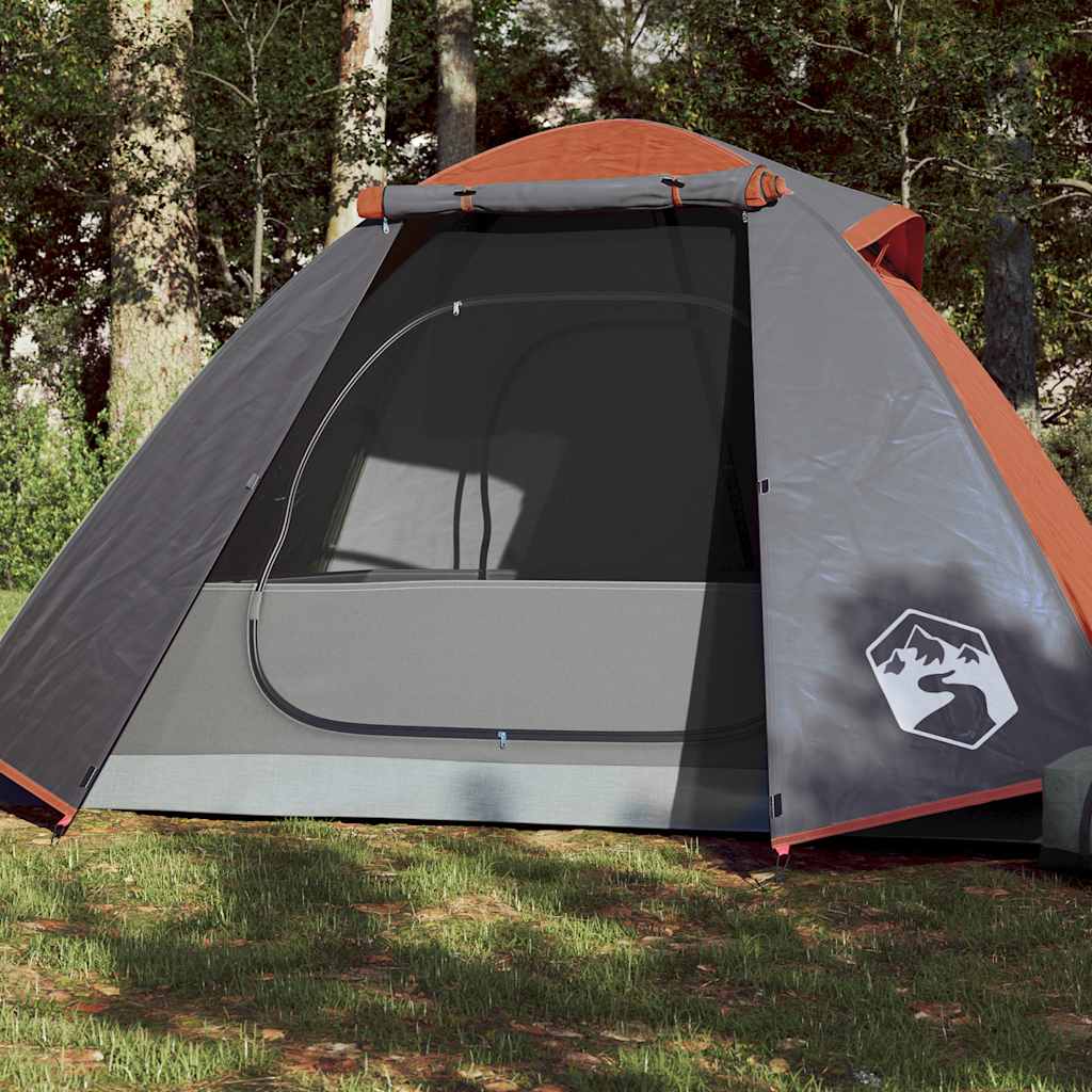 Oranje vidaXL koepeltent voor twee personen met ventilatierooster en insectenbescherming.