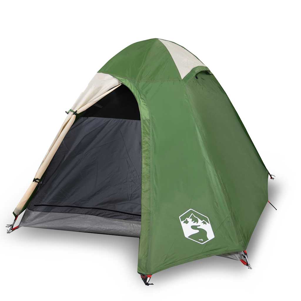 Zijaanzicht van de vidaXL koepeltent, waterdicht en groen met ventilatierooster.