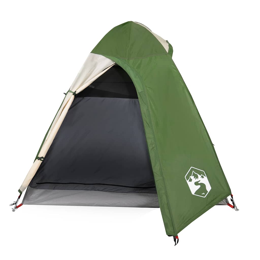 Detail van de groene vidaXL koepeltent met open ingang en ventilatierooster.