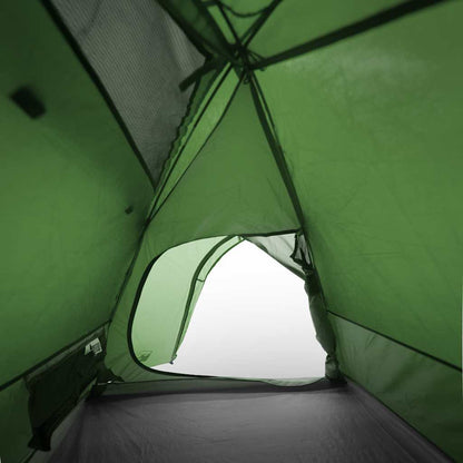 Detail van de groene vidaXL koepeltent met open ventilatierooster en binnentent.