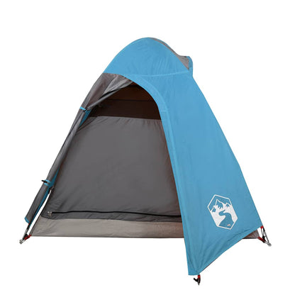 Detail van de vidaXL koepeltent in blauw, met open ingang en grijze binnenkant.