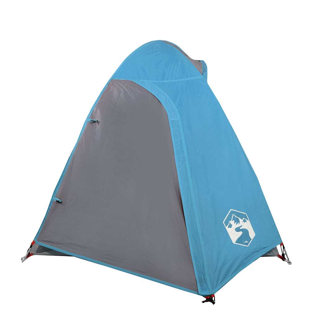Detail van de vidaXL koepeltent in blauw, met een grijze achterkant en ventilatieopeningen.