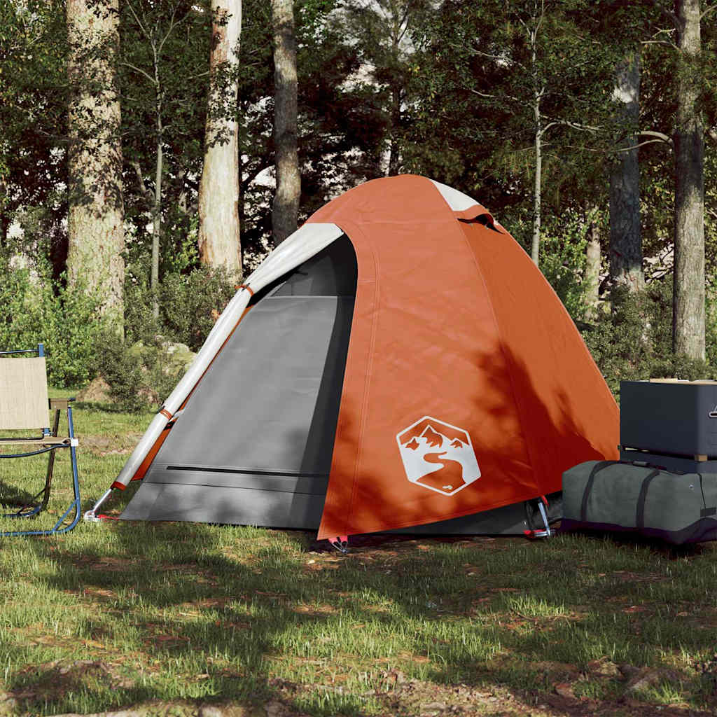 Zijaanzicht van de oranje vidaXL koepeltent, waterdicht en perfect voor kamperen.