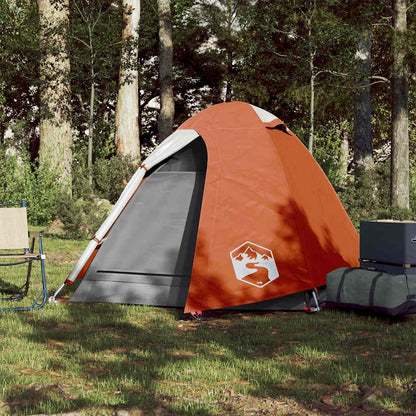 Zijaanzicht van de oranje vidaXL koepeltent, waterdicht en perfect voor kamperen.