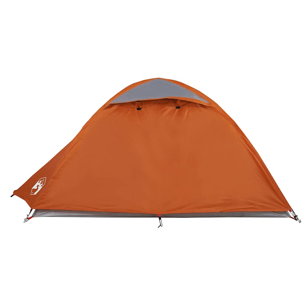 Zijaanzicht van de vidaXL koepeltent 2-persoons in oranje, met ventilatieopeningen.