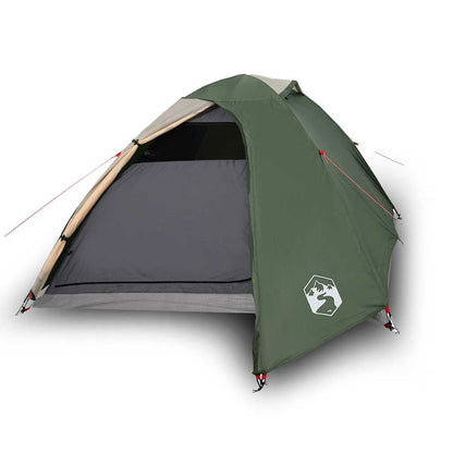 Zijaanzicht van de vidaXL koepeltent in groen, met open ingang en ventilatie.