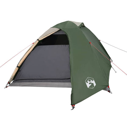 Detail van de groene vidaXL koepeltent, zijaanzicht met open ingang en ventilatie.