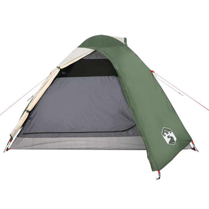 Zijaanzicht van de vidaXL 3-persoons koepeltent in groen met ventilatierooster.