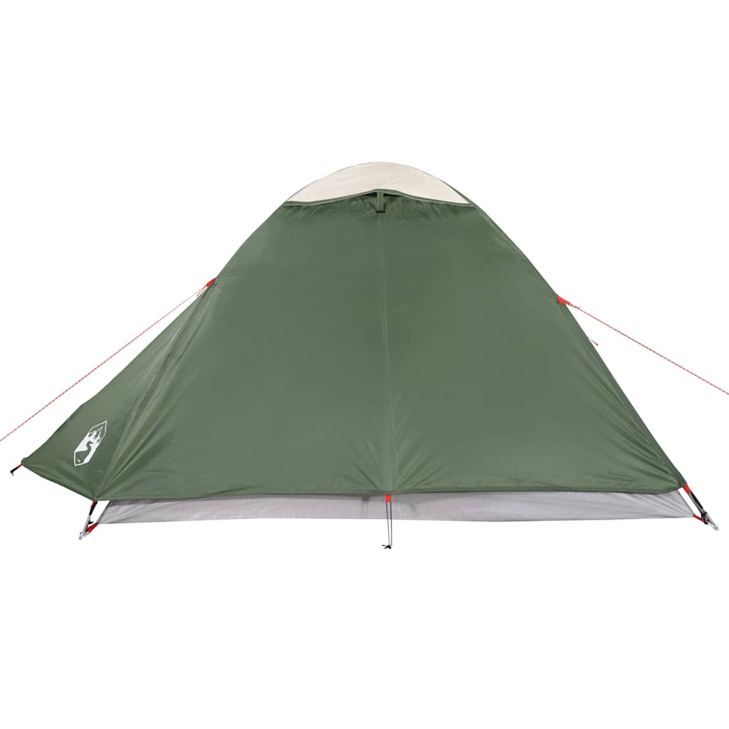 Achteraanzicht van de vidaXL koepeltent in groen, met waterdichte bekleding en ventilatierooster.