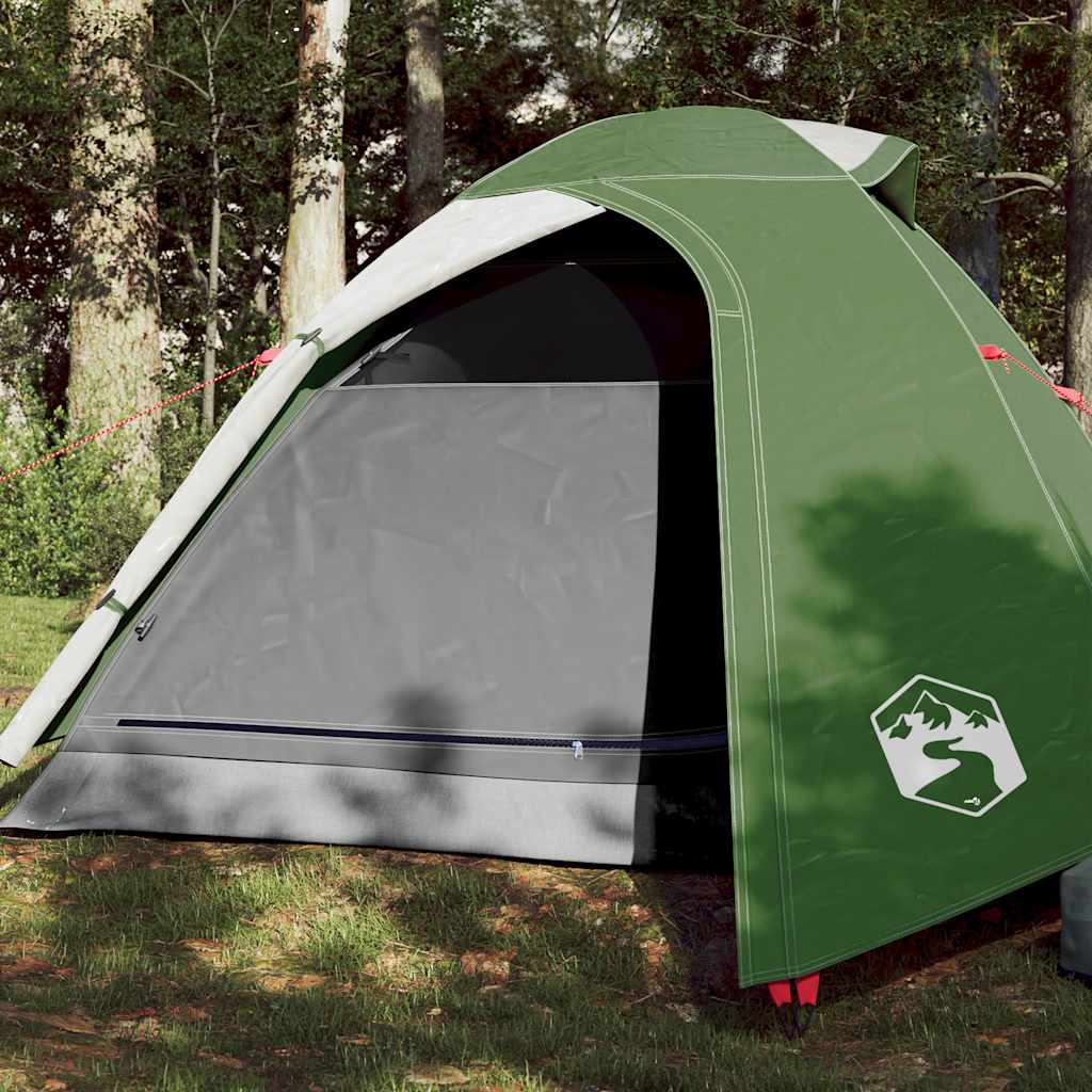 Koepeltent vidaXL 3-persoons in groen met waterdichte buitenzijde en ventilatierooster.