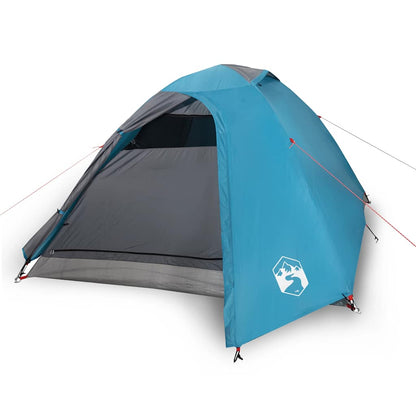 Zijaanzicht van de vidaXL koepeltent in blauw, met open ingang en ventilatie.