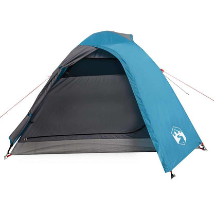Zijaanzicht van de vidaXL koepeltent in blauw met open ingang en ventilatie.