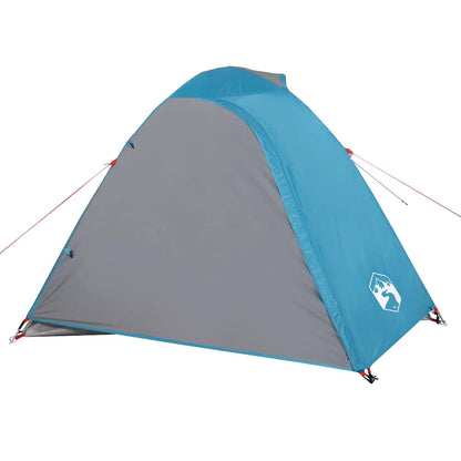 Detail van de vidaXL koepeltent in blauw en grijs, zijaanzicht met tentstokken.