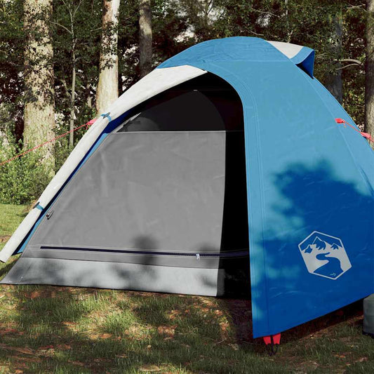 Blauwe vidaXL koepeltent voor 3 personen met waterdichte ingang en ventilatierooster.