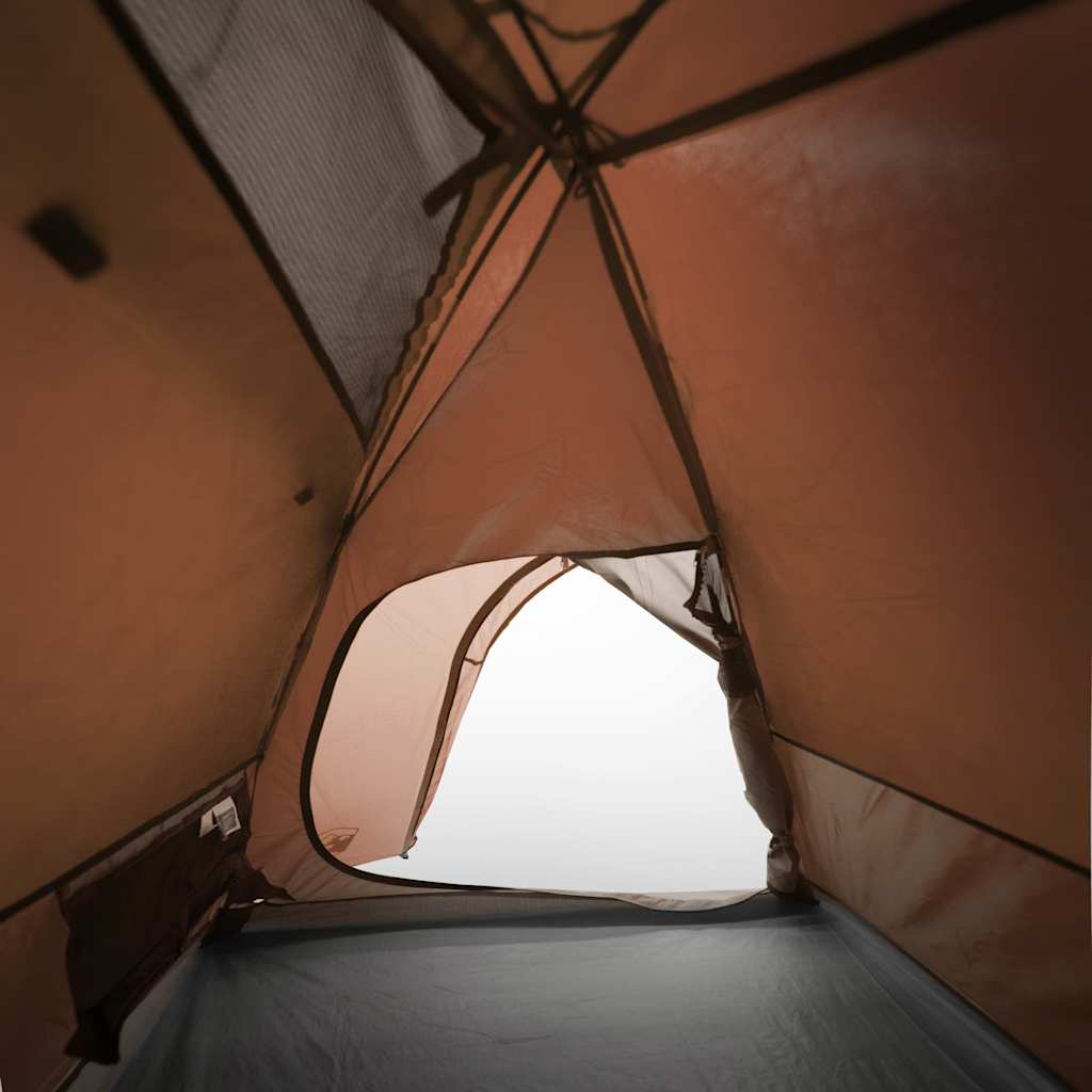 Zijaanzicht van de vidaXL koepeltent met open ventilatierooster en gaaswanden.