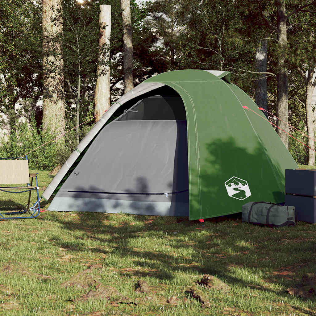 Detail van de groene vidaXL koepeltent met waterdichte bekleding in een bosrijke omgeving.