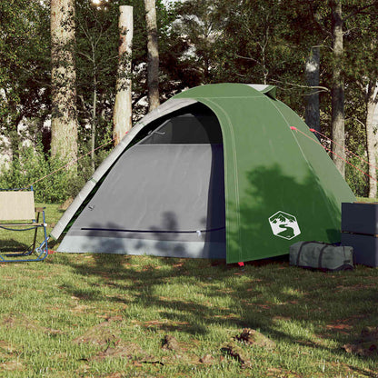 Detail van de groene vidaXL koepeltent met waterdichte bekleding in een bosrijke omgeving.