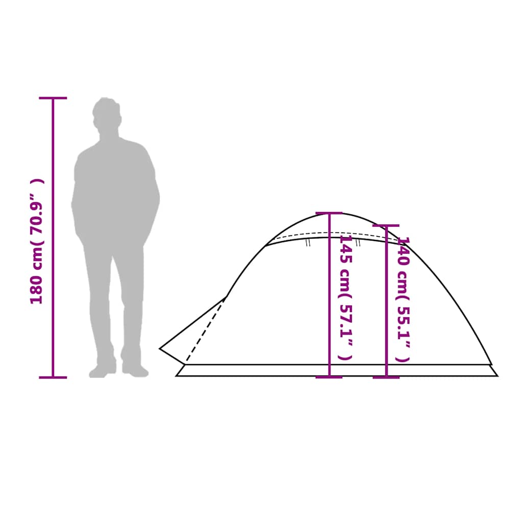 Afmetingen van de vidaXL koepeltent met een hoogte van 180 cm en een breedte van 240 cm.