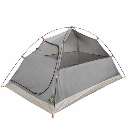 Detail van de vidaXL koepeltent met open ingangen en gaasventilatie in grijs.