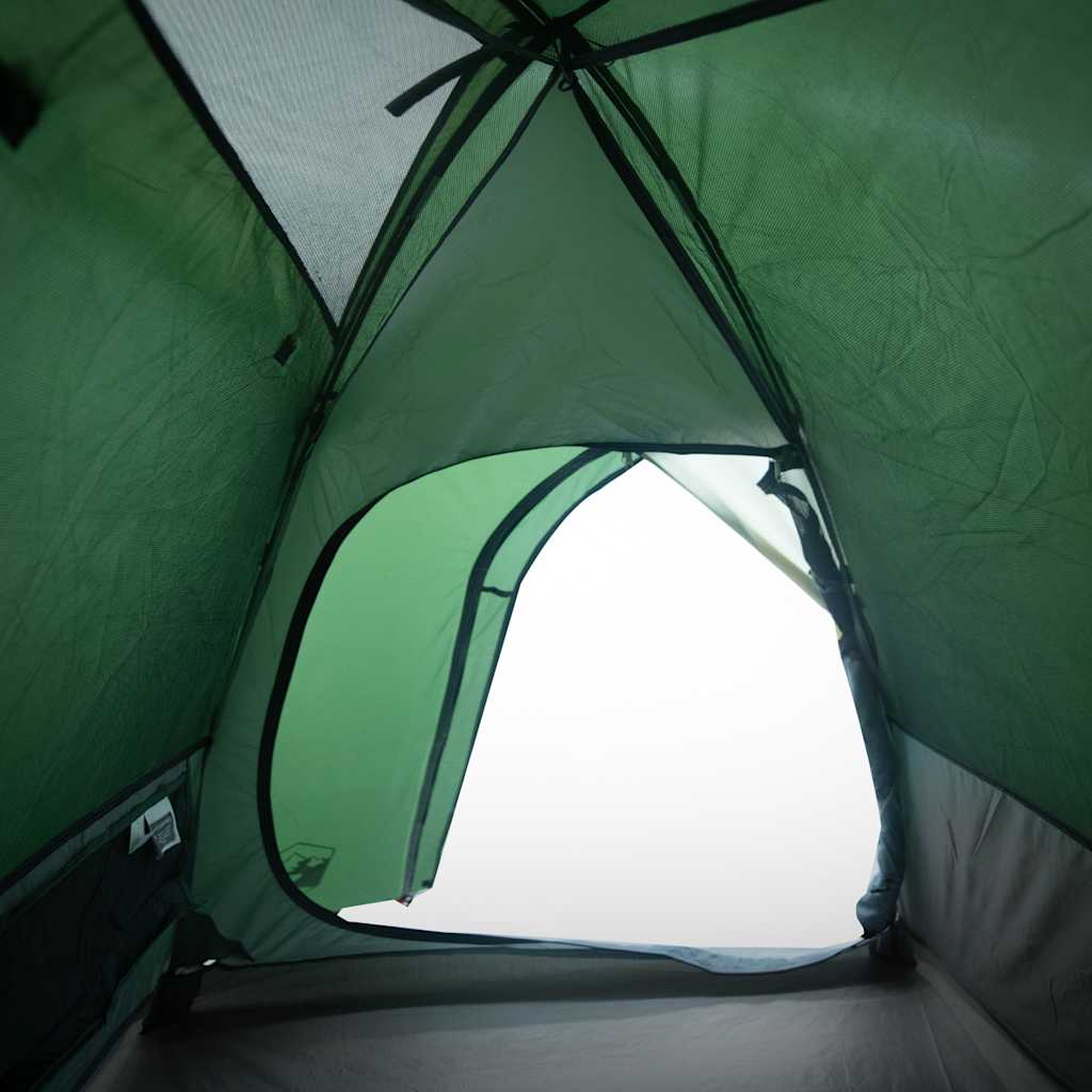 Detail van de groene vidaXL koepeltent met open ventilatierooster aan de bovenkant.