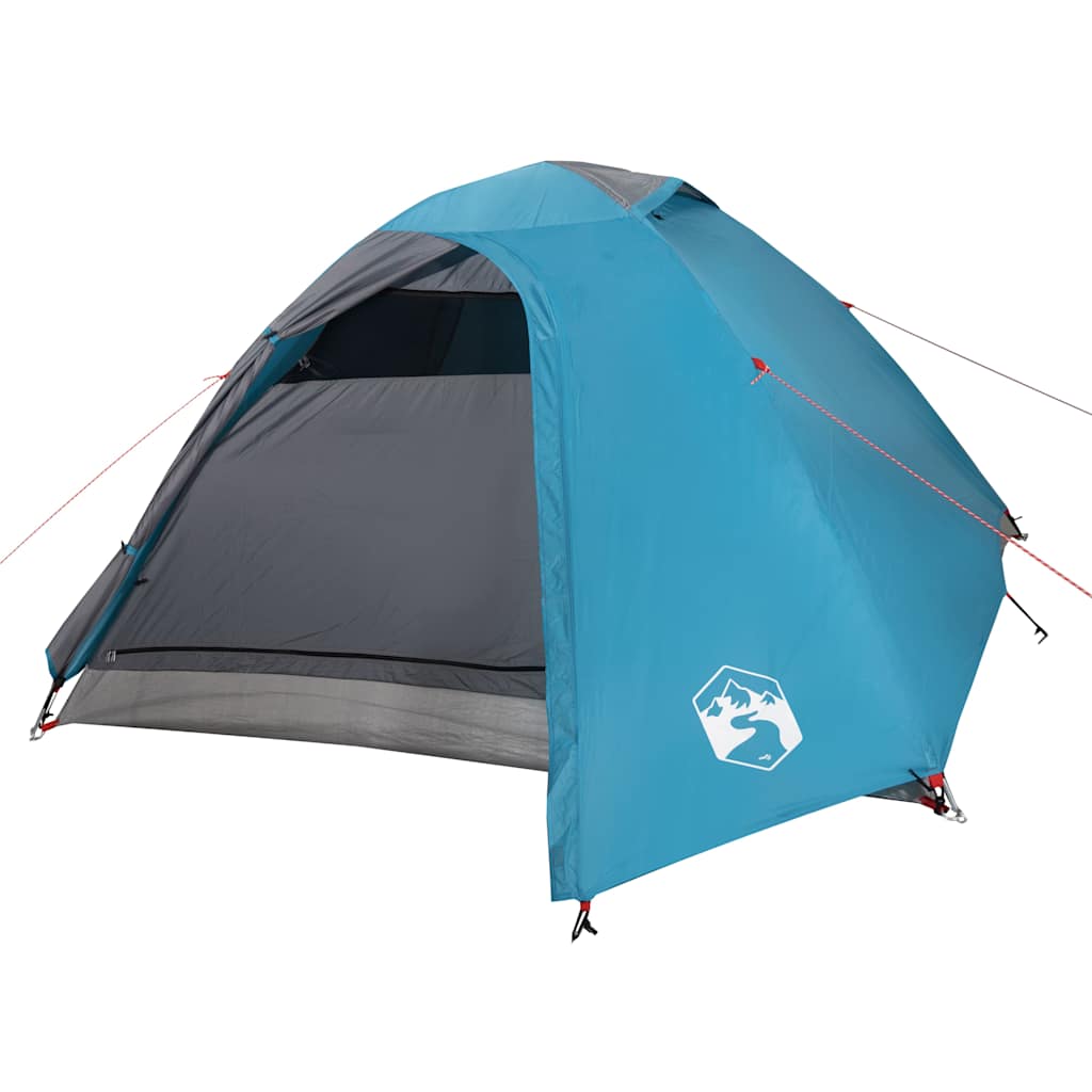 Zijaanzicht van de vidaXL 4-persoons koepeltent in waterdicht blauw met gaaswanden.