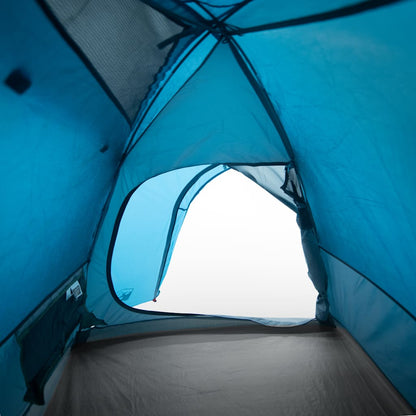 Zijaanzicht van de vidaXL koepeltent met open ingang en blauwe binnenvoering.