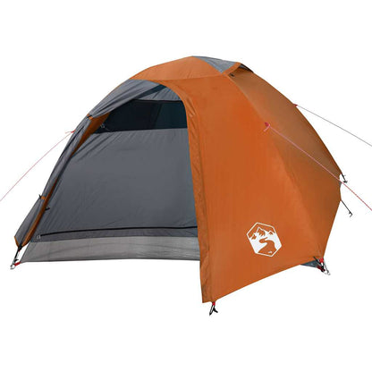 Detail van de vidaXL koepeltent in grijs en oranje, met zicht op de ingang.