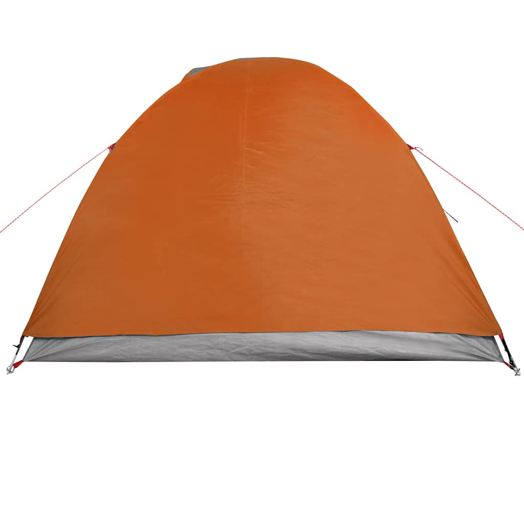 Zijaanzicht van de vidaXL koepeltent in oranje met grijze onderkant.