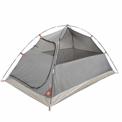 Detail van de grijze vidaXL koepeltent met oranje accenten en ventilatierooster.
