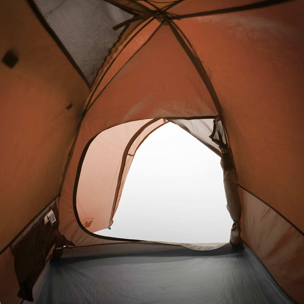 Detail van de oranje binnenkant van de vidaXL koepeltent met ventilatierooster.