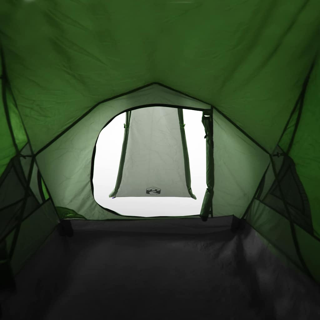 Zijaanzicht van de groene vidaXL koepeltent met open deur en binnenruimte.