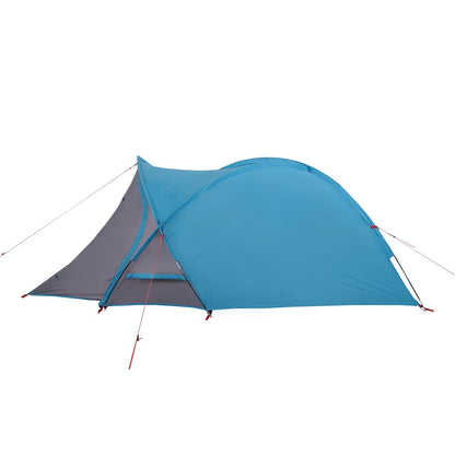 Detail van de vidaXL koepeltent in blauw, met grijze zijwand en tentstokken.