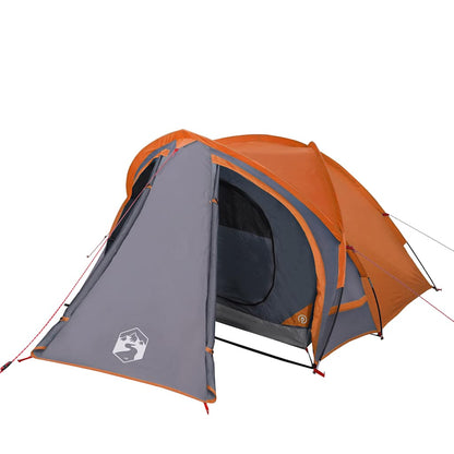 Detail van de vidaXL koepeltent met grijze en oranje kleuren en open ingang.