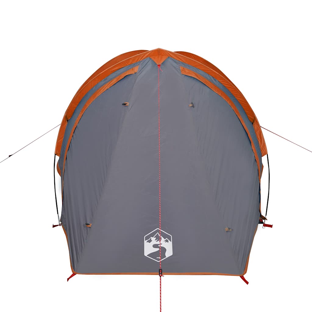 Detail van de grijs-oranje vidaXL koepeltent met waterdichte buitenkant en ventilatieopeningen.