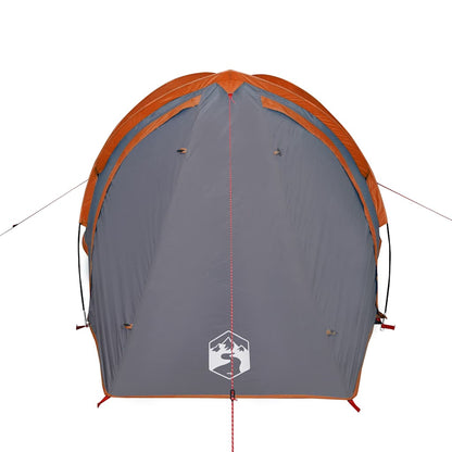 Detail van de grijs-oranje vidaXL koepeltent met waterdichte buitenkant en ventilatieopeningen.