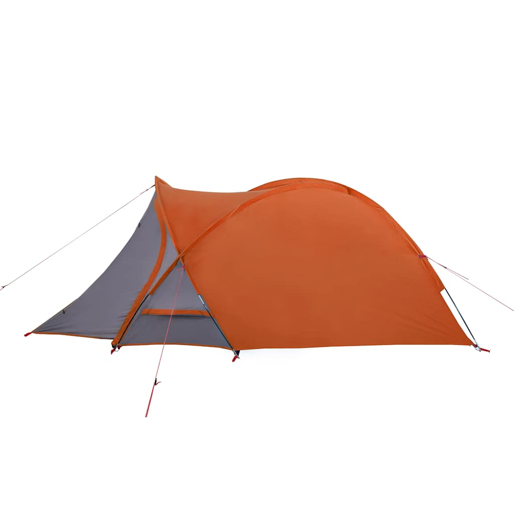 Detail van de grijs-oranje vidaXL koepeltent, zichtbaar vanuit een zijaanzicht.