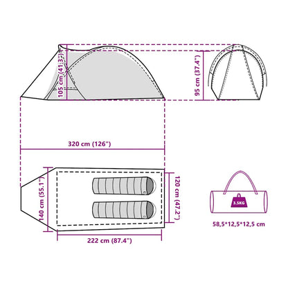 Detail van de vidaXL koepeltent met afmetingen en draagtas in wit.