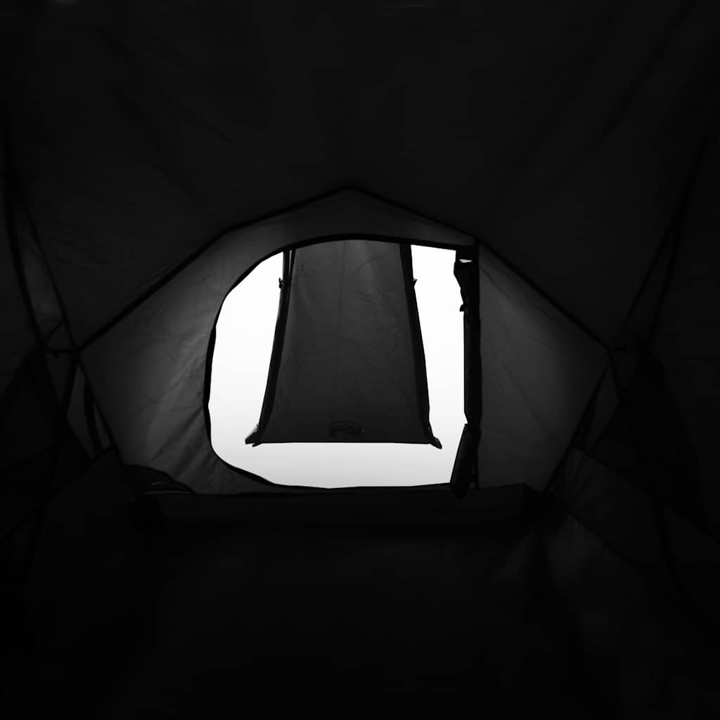 Detail van de verduisterende tentdoek met open ventilatierooster van de vidaXL koepeltent.