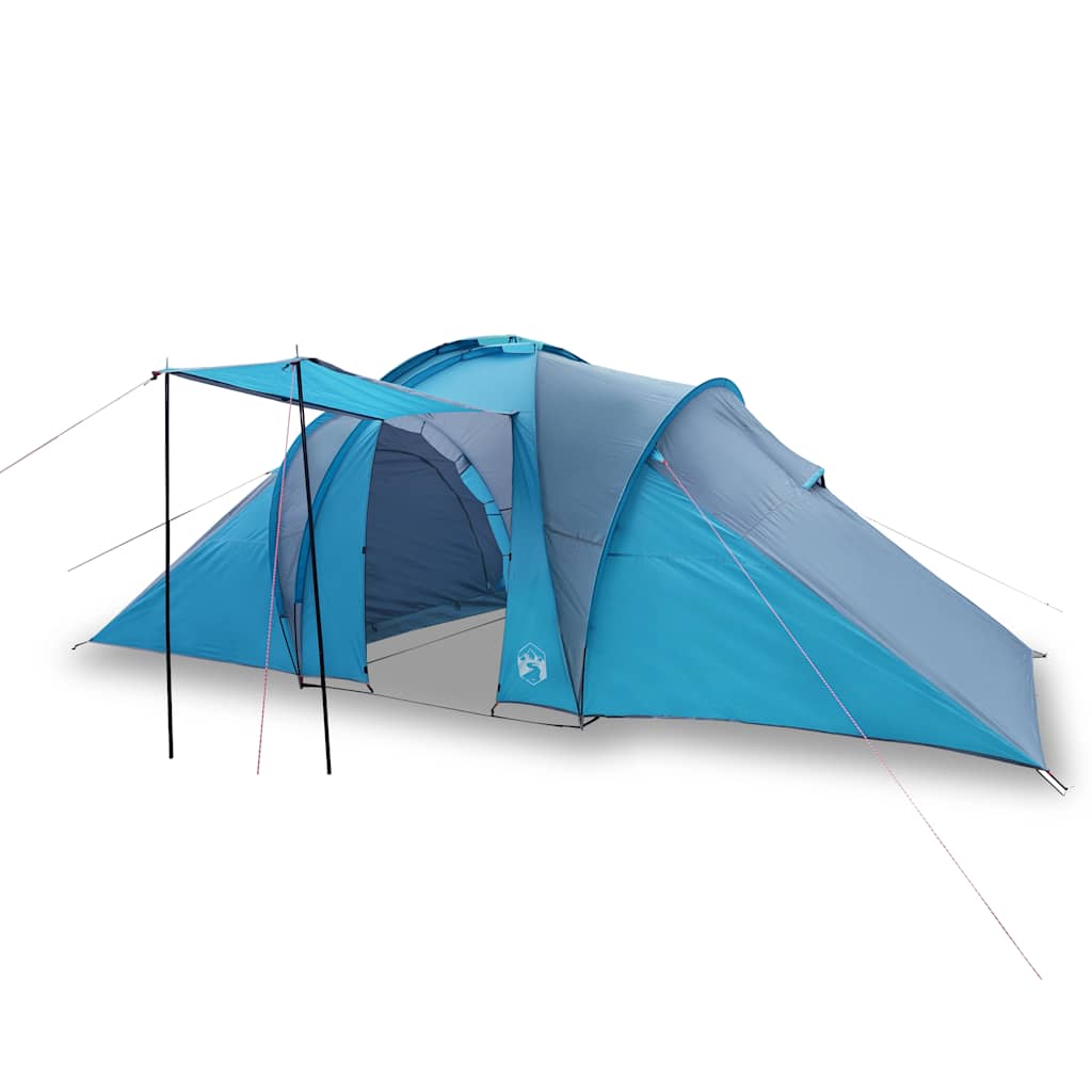Detail van de vidaXL koepeltent in blauw met luifel en gaaswanden voor ventilatie.