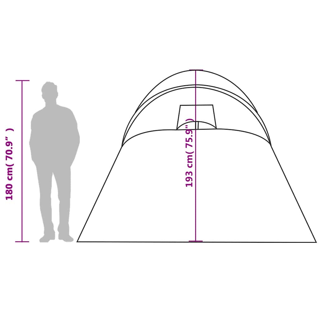 Zijaanzicht van de vidaXL koepeltent met afmetingen en ingang.