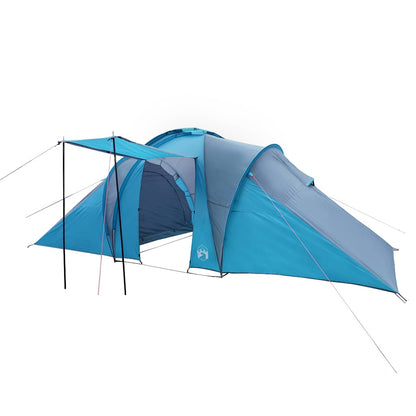 Detail van de vidaXL koepeltent in blauw met luifel en gaaswanden voor ventilatie.