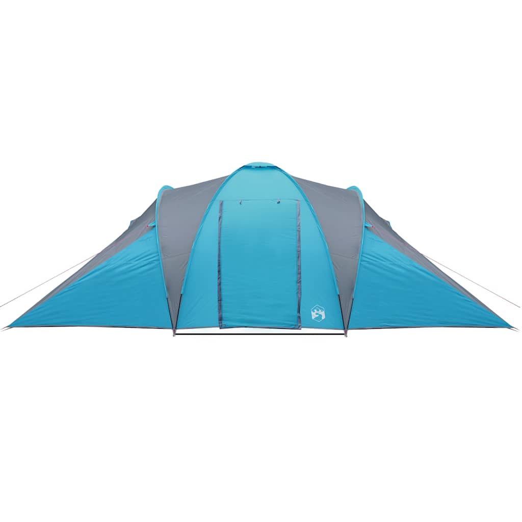 Zijaanzicht van de vidaXL 6-persoons koepeltent in blauw met grijze accenten.