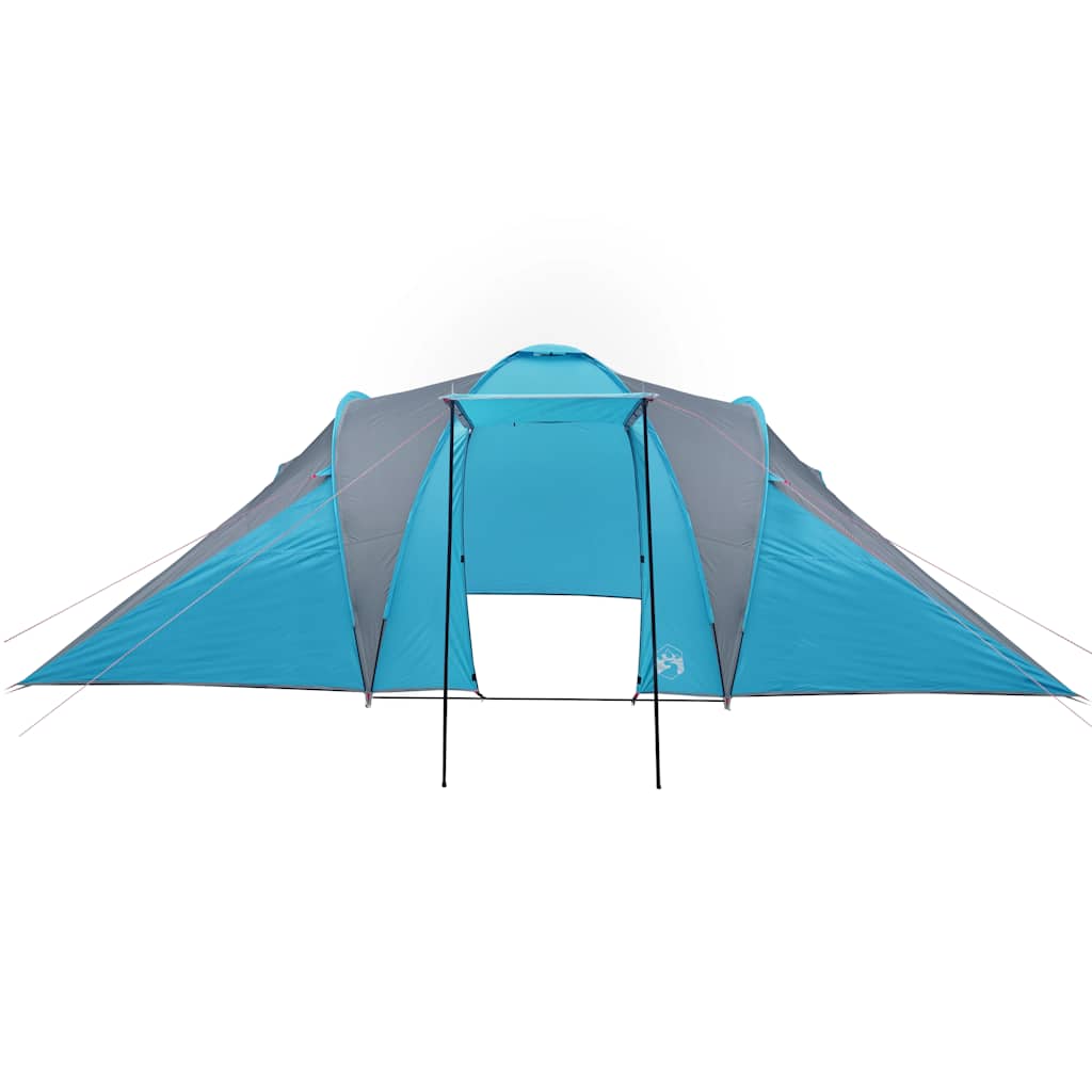 Zijaanzicht van de vidaXL koepeltent in blauw met open ingang en ventilatiewanden.