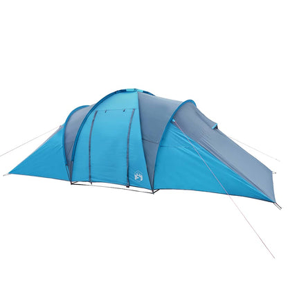 Zijaanzicht van de vidaXL koepeltent in blauw, met waterdichte en windbestendige eigenschappen.