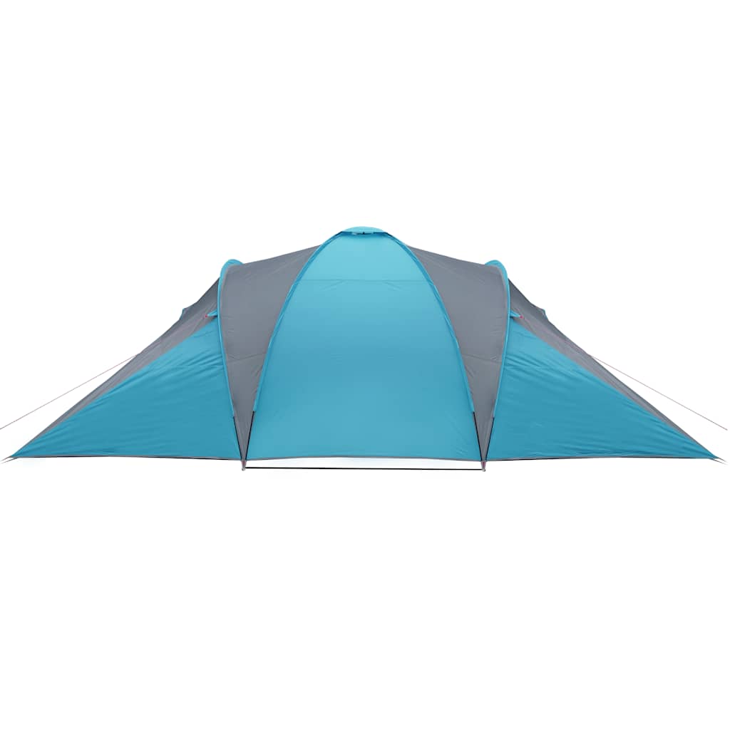 Zijaanzicht van de vidaXL 6-persoons koepeltent in blauw met grijze details.