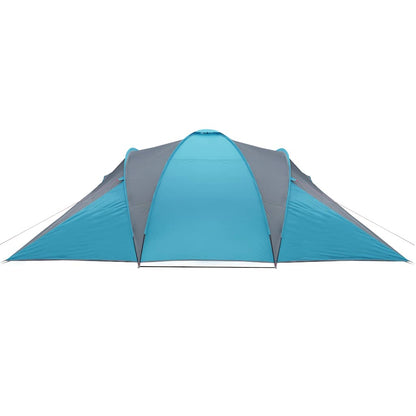 Zijaanzicht van de vidaXL 6-persoons koepeltent in blauw met grijze details.