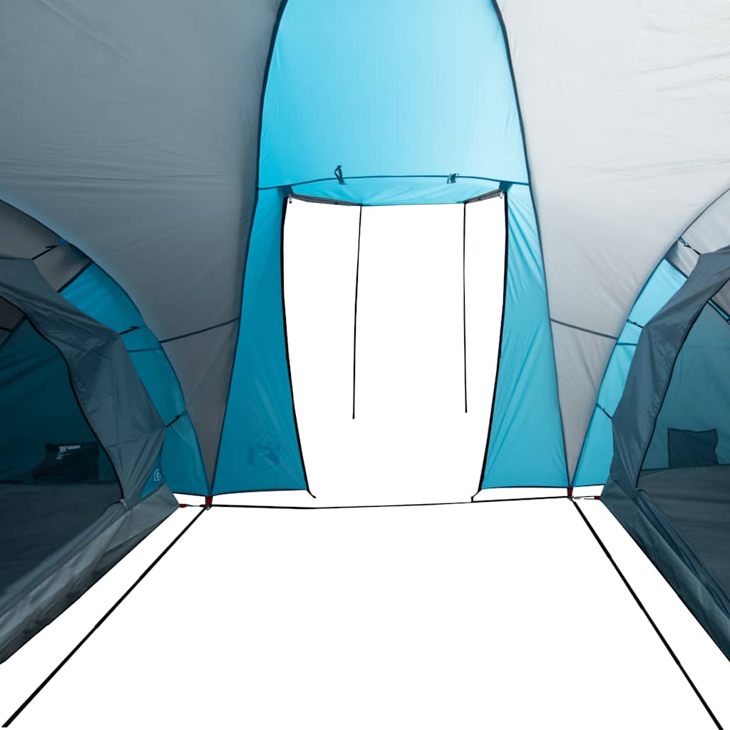 Interieur van de vidaXL koepeltent met blauwe wanden en ingangen aan beide zijden.