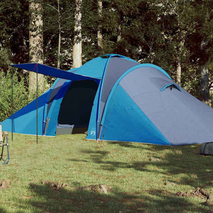 Blauwe vidaXL koepeltent voor 6 personen, waterdicht met luifel en gaaswanden.