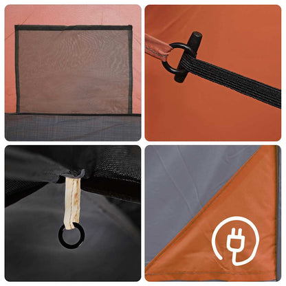 Detail van de gaaswand en bevestigingspunten van de vidaXL koepeltent in grijs en oranje.